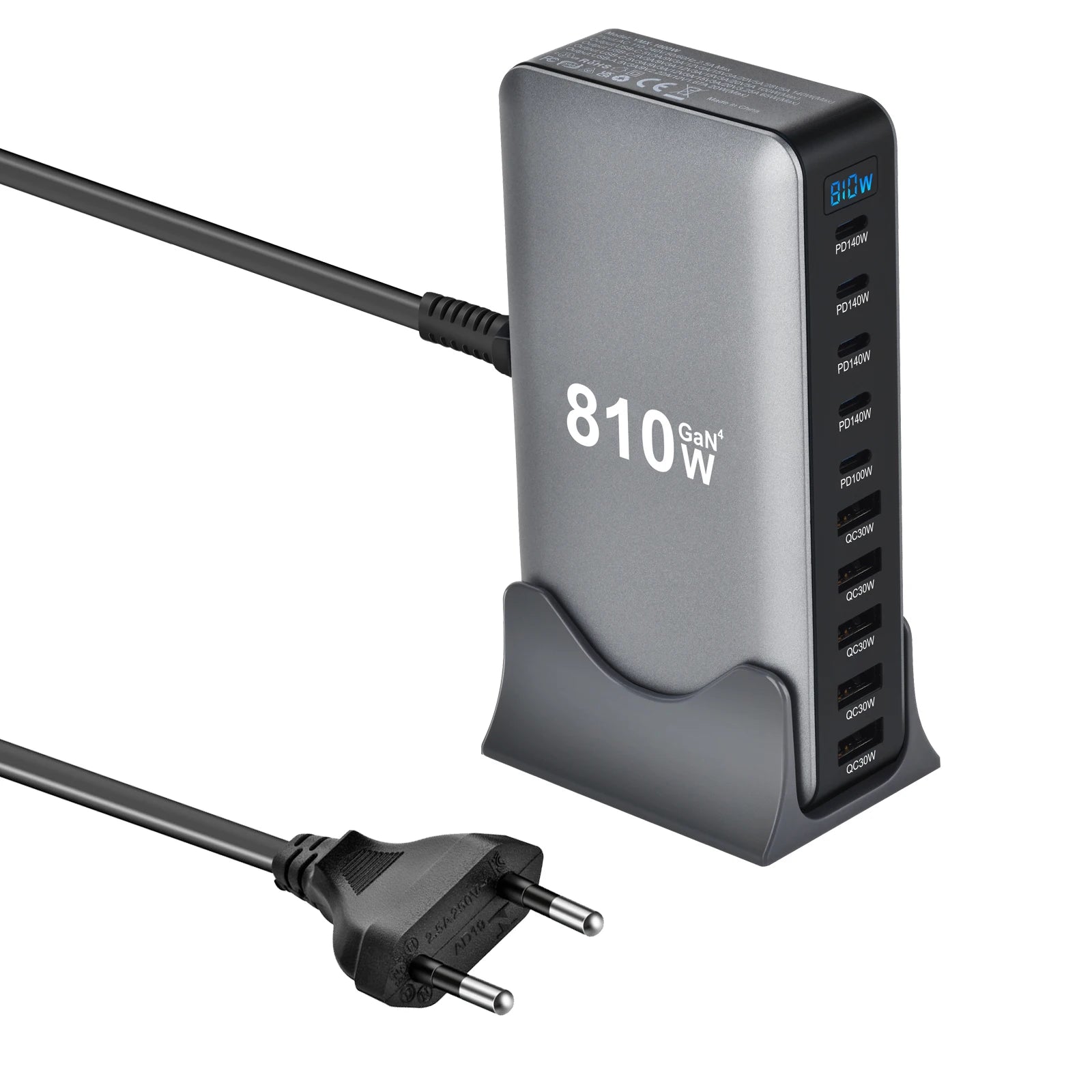810W GaN Charger USB C Fast Desktop 10-port USB Type C PD3.1 Charger Fast Charging for iPhone Samsung Xiaomi Macbook