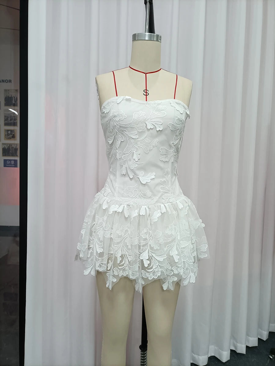 Dresses for Women Strapless Sleeveless High Waist Solid Mesh Mini Dress Female Fashion
