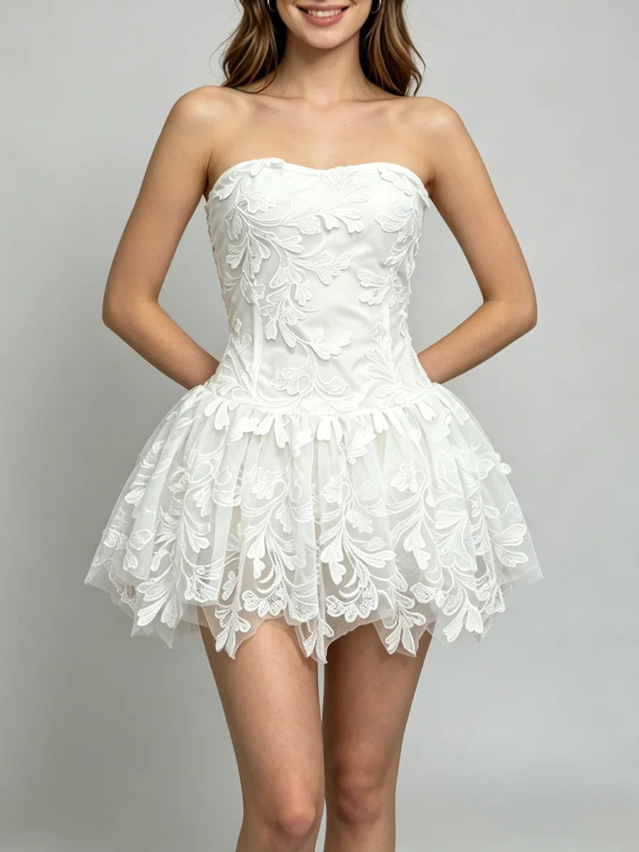 Dresses for Women Strapless Sleeveless High Waist Solid Mesh Mini Dress Female Fashion