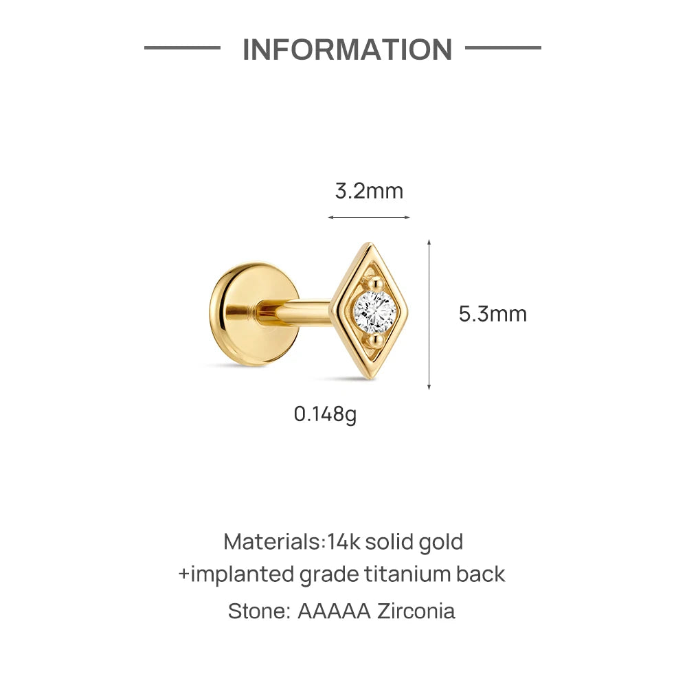 Solid Gold G23 Titanium WaterDrop/Horse Eye Love Geometric CZ Piercing Earring Women Dainty Ear Bone Anniversary Gift