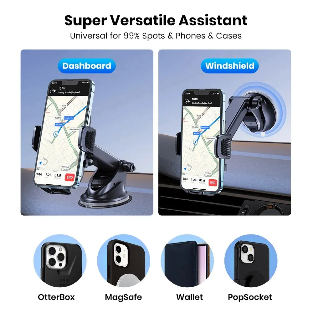 Universal Car Phone Holder Mount - Strong Suction Dashboard Stand for Smartphone Black Compact Size Eye-Catching Accessory