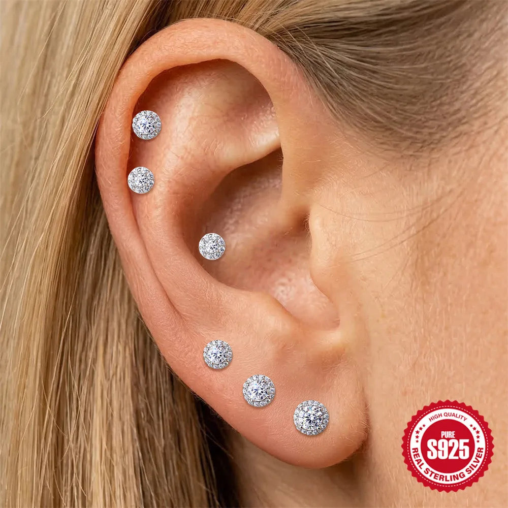 CANNER 1PC Classic Three Claws 0.03-1.2 Carat Sparkling D Color Moissanite Piercing Earring Women 925 Sterling Silver Earring