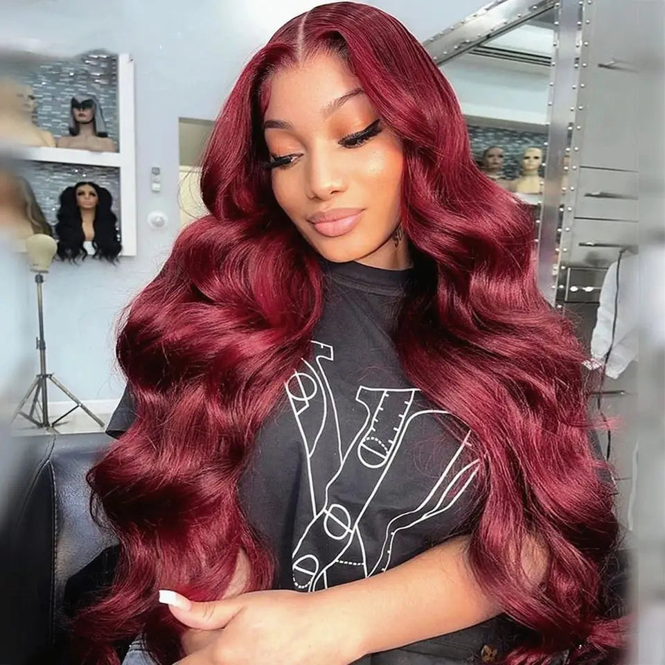 99J Burgundy 13X6 Hd Lace Frontal Human Hair Wigs Body Wave Lace Front Wigs Colored Ginger Human Hair Wigs 250 Density For Women