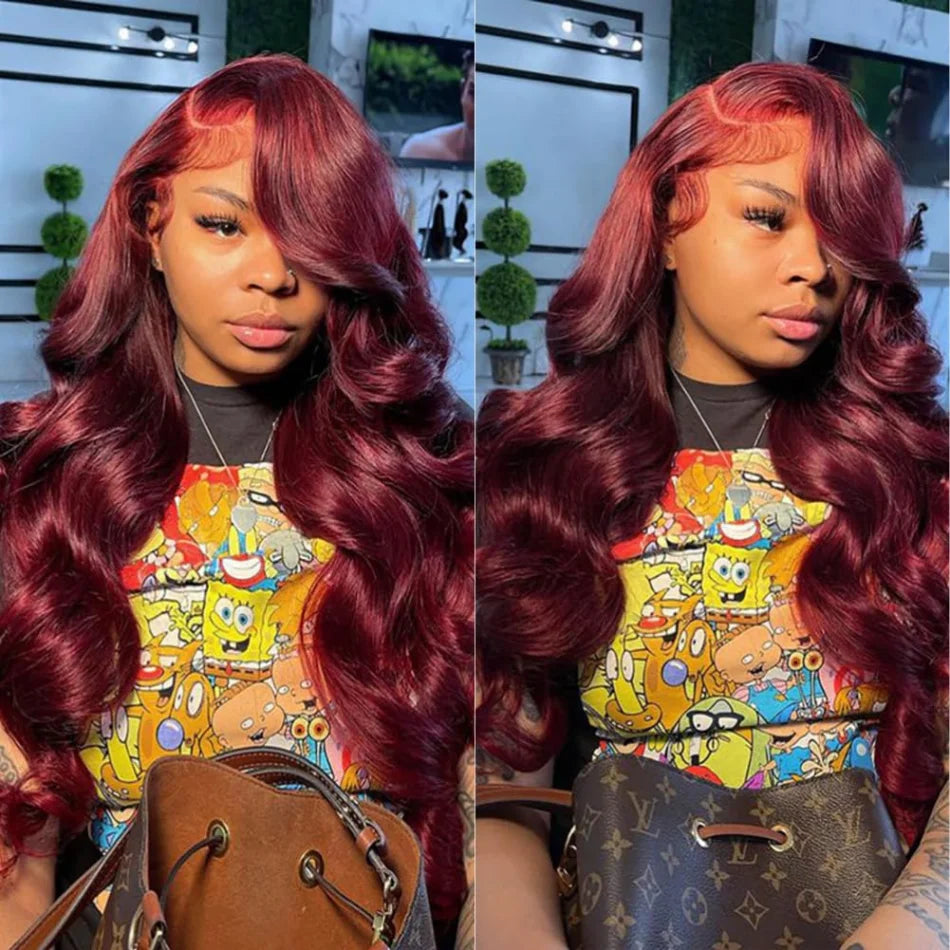 99J Burgundy 13X6 Hd Lace Frontal Human Hair Wigs Body Wave Lace Front Wigs Colored Ginger Human Hair Wigs 250 Density For Women