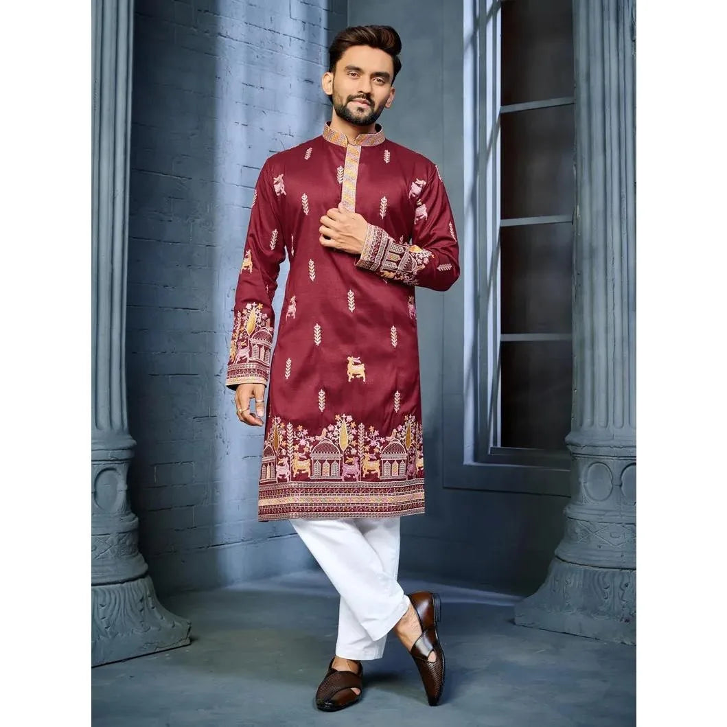 Men’s Kurta Caftan Robe – Long Sleeve Ethnic Traditional Wear