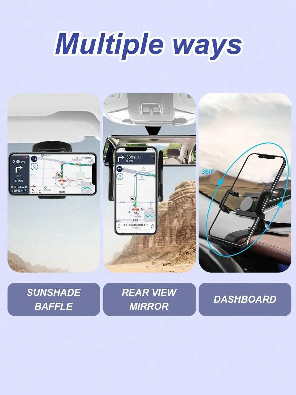 360° Rotating Car Phone Mount – Compatible with All Smartphones, a Clip-On Holder Specifically for Car Navigation