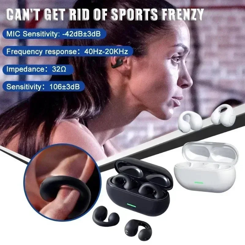 Shop Bone Conduction Bluetooth 5.3 Headphones. Waterproof sports earphones with HiFi sound, noise reduction, and 400mAh charging case for all-day listening