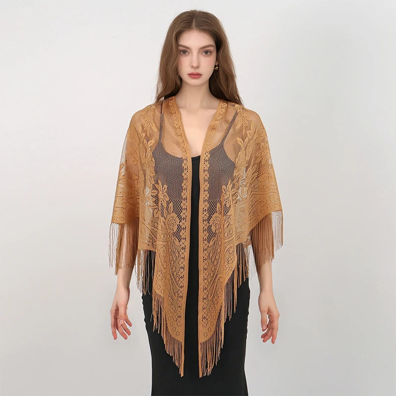 New Embroidery Lace Scarf Shawl Floral Triangular Veil Shawl For Women Party Scarf Wedding Poncho Stoles Ladies Headband Wraps