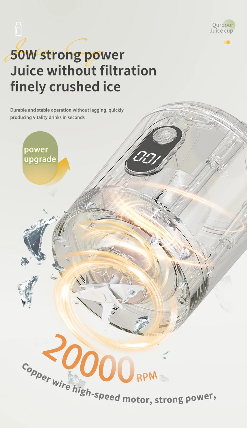 Portable Blender 600ML Electric Juicer Rechargeable 4000mAh USB Fruit Mixer Personal Smoothie Maker Outdoor Fresh Fruit Blender