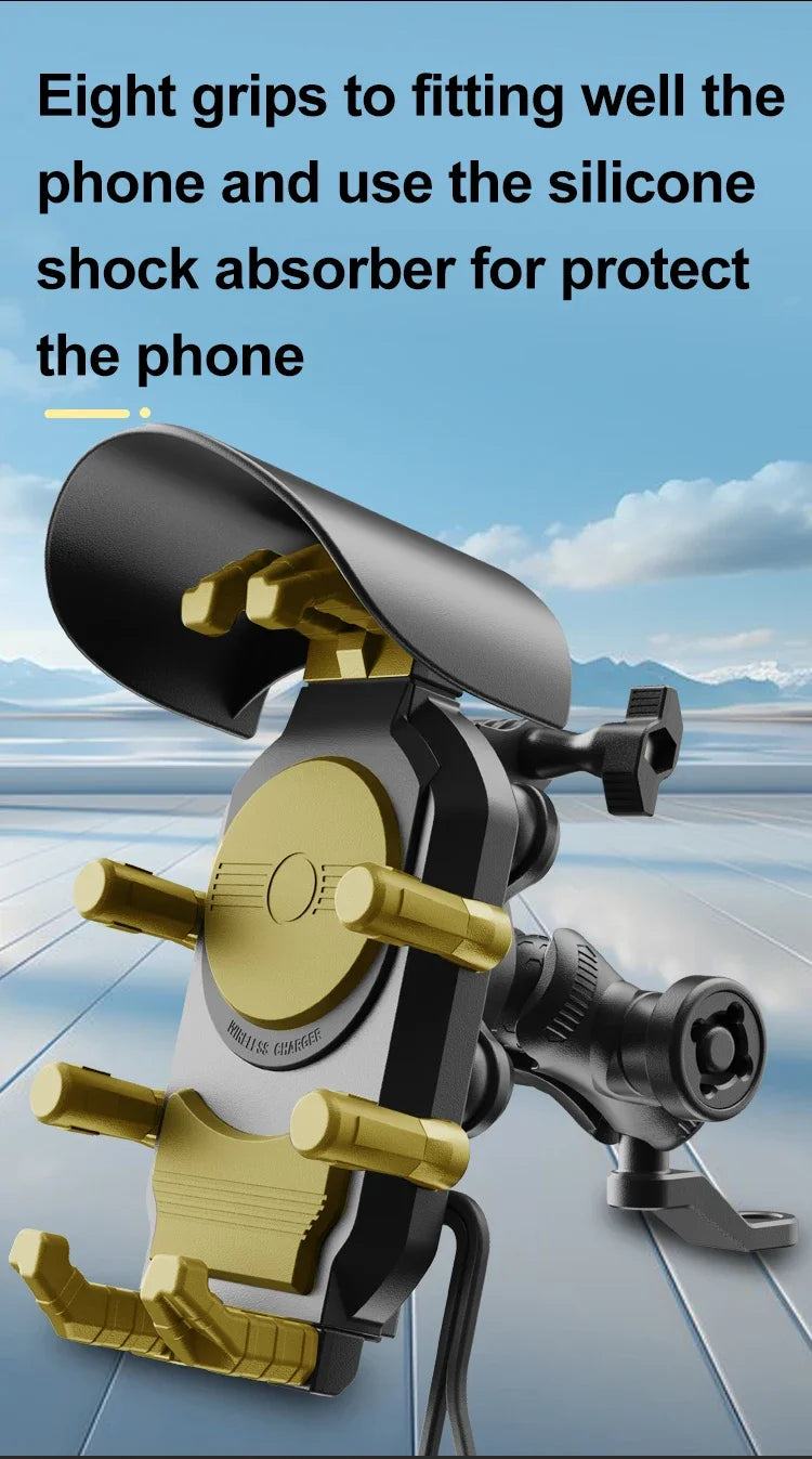 Motorcycle Phone Holder 15W Wireless Charger & 18W USB 30W Type C Fast Charging Motorbike Bicycle Bike Scooter Stand