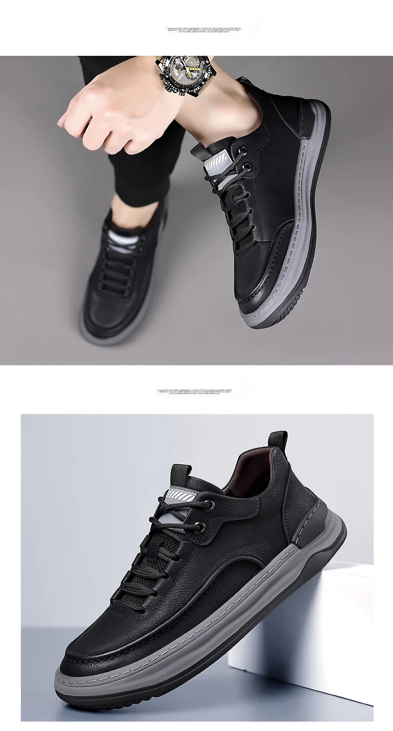 Sport Shoes Genuine Leather Men's Shoes  Brand Casual Shoes Lace up Mens Sneakers Italian Breathable Tenis  Skateboard Shoe