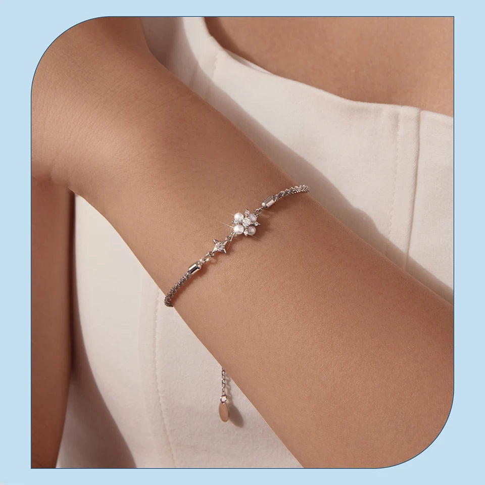 Silver Bracelets Natural Pearl Starlight Bracelet Adjustable Wrist Link Chain with GRA for Women