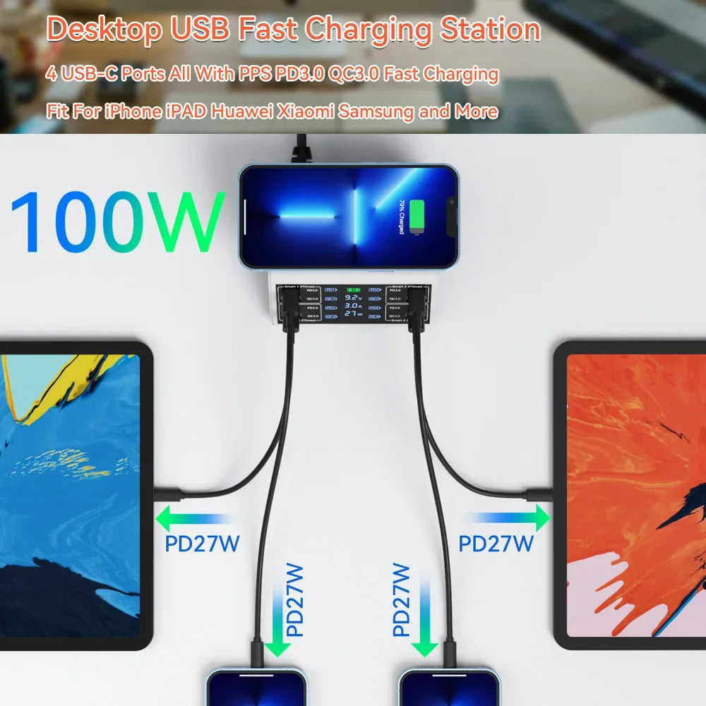 100W QC 3.0 USB Charger Wireless Charger Quick Charge PD USB C Charger Phone Accessories Fast Charger For iPhone 12 13 Xiaomi