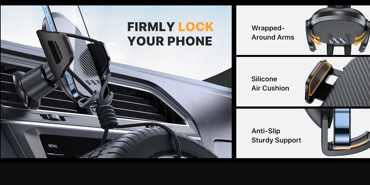 Car Phone Mount (with Metal Hook Clip) Air Vent Phone Holder Universal Car Mount, Compatible with Garmin GPS, iPhone, Android