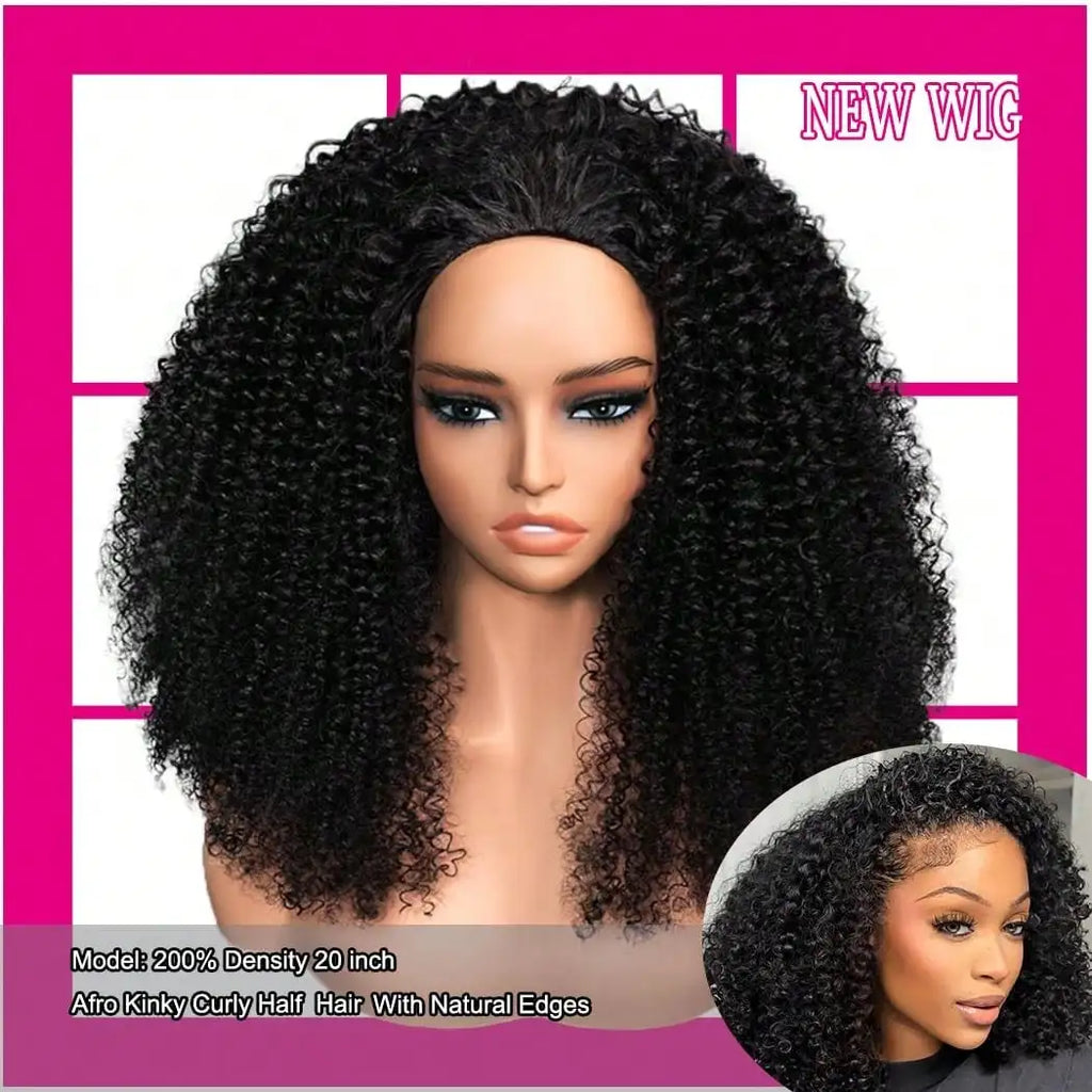 200 Density 3-In-1 Jerry Curly Half Wig Human Hair eamless Flip Over Half Wig Human Hair Glueless Wear And Go Drawstring HeadbW