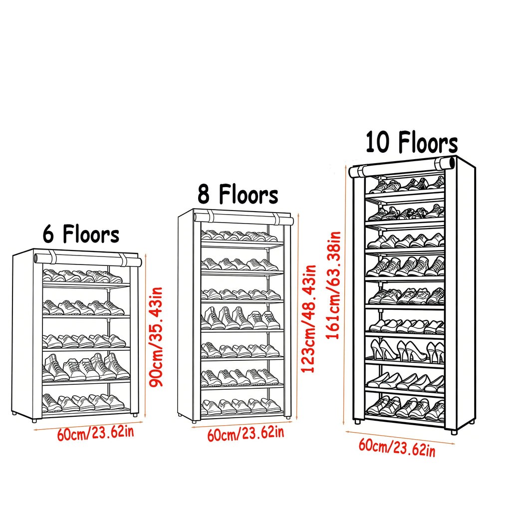 6-10 Tier Black Multi-Layer Shoe Rack, Equipped with a Dust-Proof Rolling Shutter Door, Easy to Assemble, Space-Saving Home Storage Cabinet, Suitable for Entryways, Hallways, Bedrooms, Living Rooms, Homes, Dormitories, Etc.