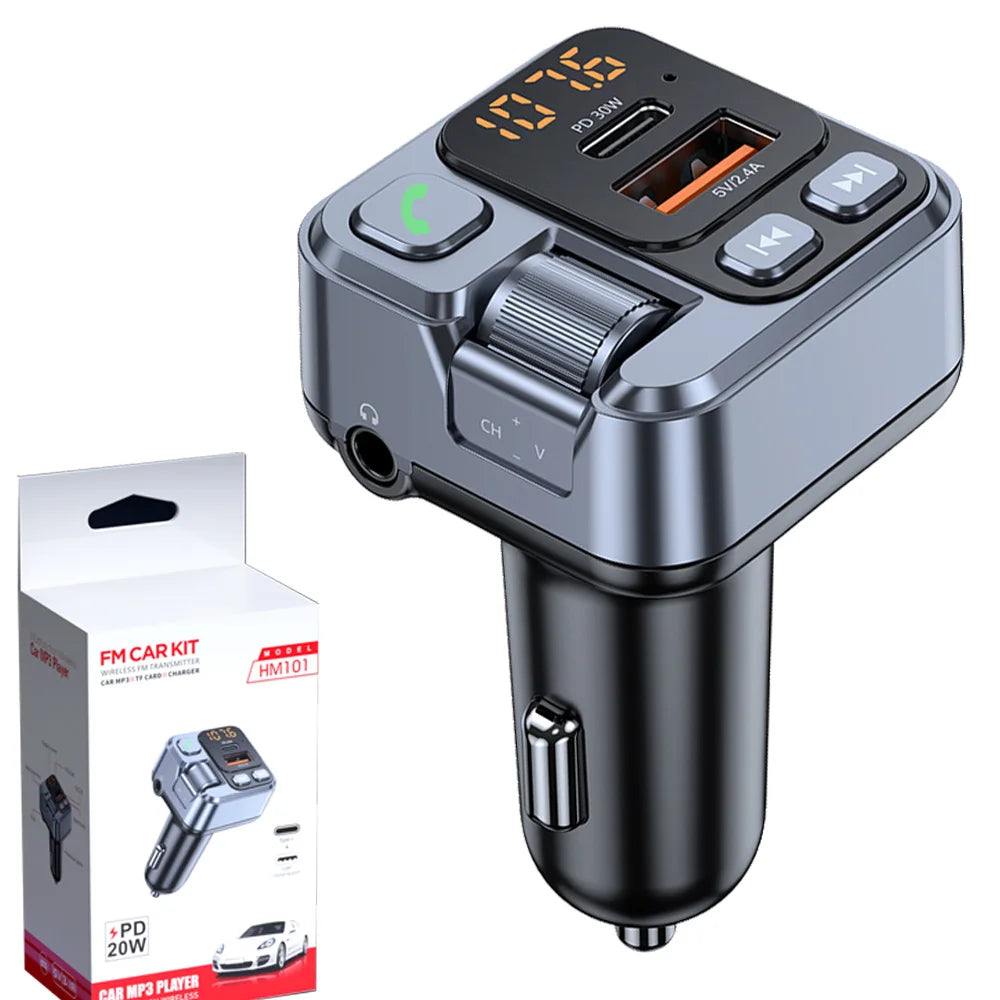 Car Bluetooth FM Transmitter Wireless Hands-Free Call MP3 Player Support Fast Charging Radio with Mic