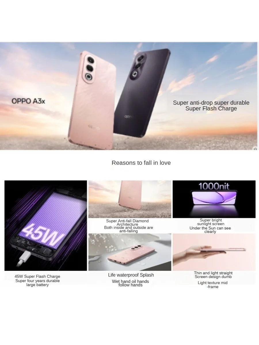 OPPO A3x Global Version Smartphone 2026 New Model 6.67 Inch 120Hz Display Large 5100mAh Battery 45W Fast Charge Dual SIM