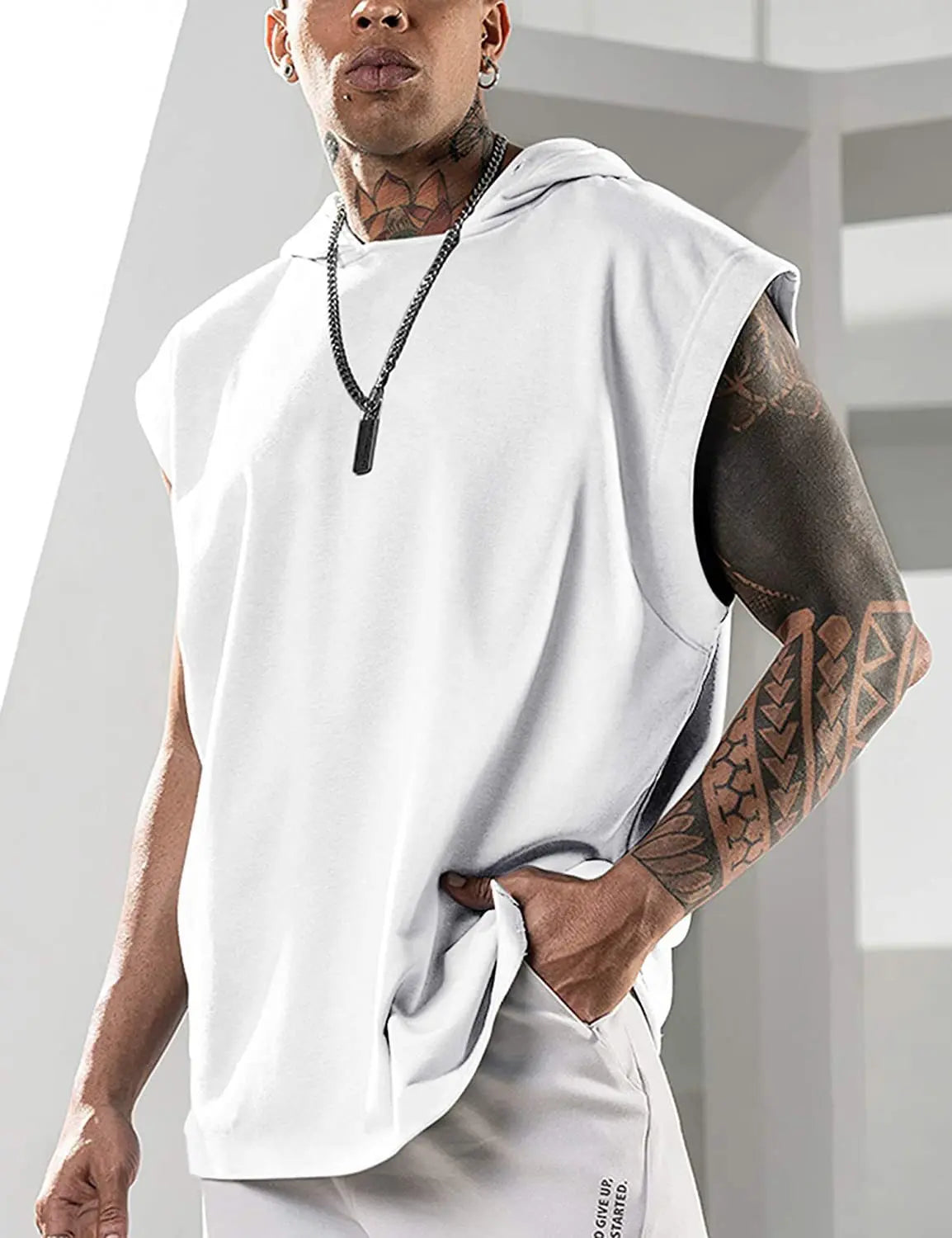 Men’s Sleeveless Hoodie Casual Workout Top