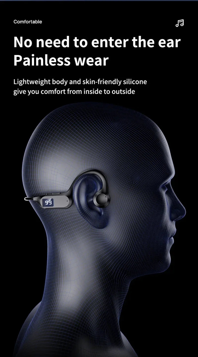 Wireless Bone Conduction Headphones Bluetooth Sport Earphone with Mic Hand-free Noise-Cancelling for Swimming And Outdoor Activities