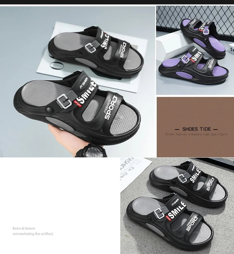 Fashion Trend Men's Shoes Flat Men's Sandals Summer 2025 Thick Soles Soft Comfortable Non-slip Beach Sandals Outdoor Slippers