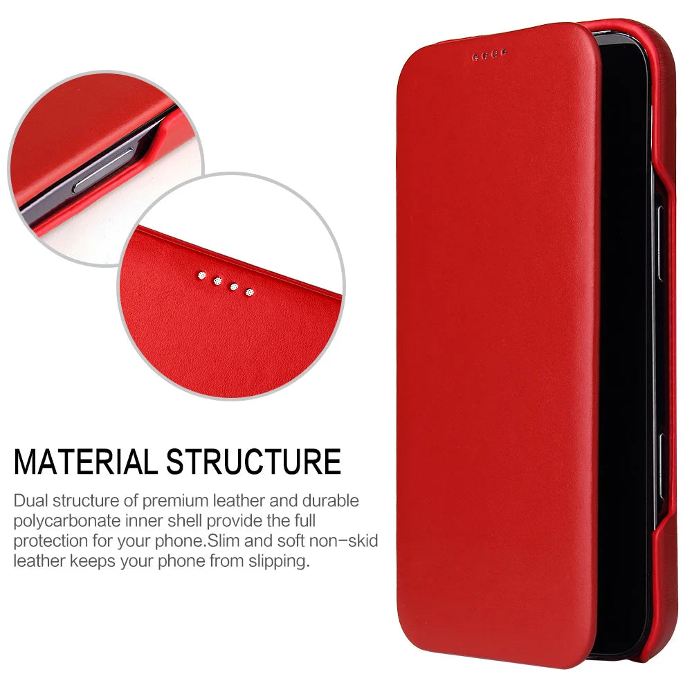 Premium Leather Flip Cover Mobile Phone Case For Apple iPhone 17 Pro Max Air iPhone17 Natural Cowhide Magnetic Button Open