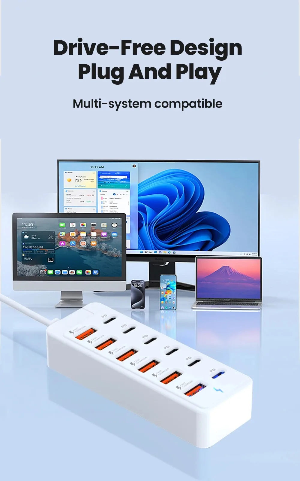 USB Type C Charger 12 in 1 USB HUB Adapter Socket Fast Charging Power Strip Desktop Charging Station For iPhone Samsung