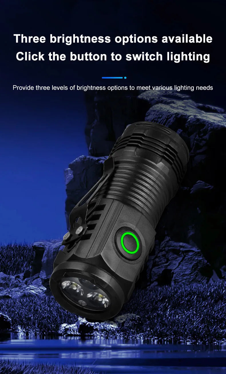 New Powerful Flashlight 3 Core LED Mini Tactical Flashlight Rechargeable High Power LED Torch Metal Pen Clip Hand Lamp