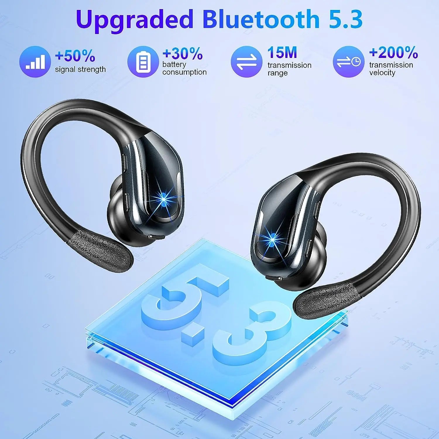 Bluetooth 5.3 Earphones IP7 Waterproof Wireless Headphones ENC Noise Cancelling Mic Deep Bass for Sports Workout Gym TWS In-Ear