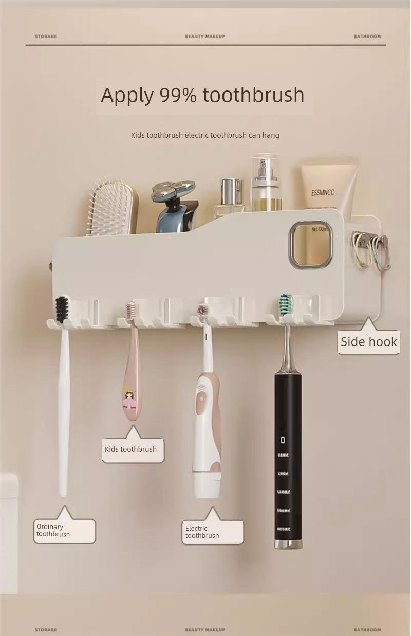 Wall-Mounted Toothbrush Holder with Toothpaste Squeezer | Bathroom Organizer Set