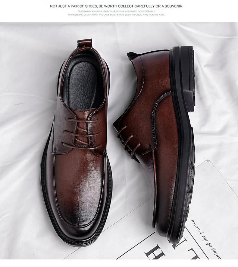 Spring/Summer Men 37-45 Men's Flat/6CM Heightening Elevator Shoes Business Formal Leather Shoes Man British Casual Wedding Suit