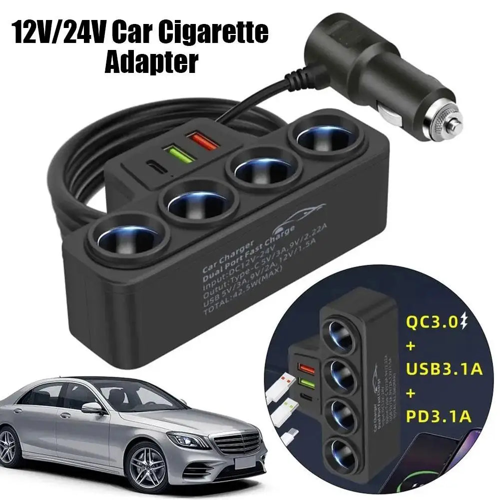 Car Phone Charger Cigarette Lighter Adapter 3.1A USB QC 3.0 PD 3.1A 12V 24V Dual USB Socket Car Adapter Accessories 2025