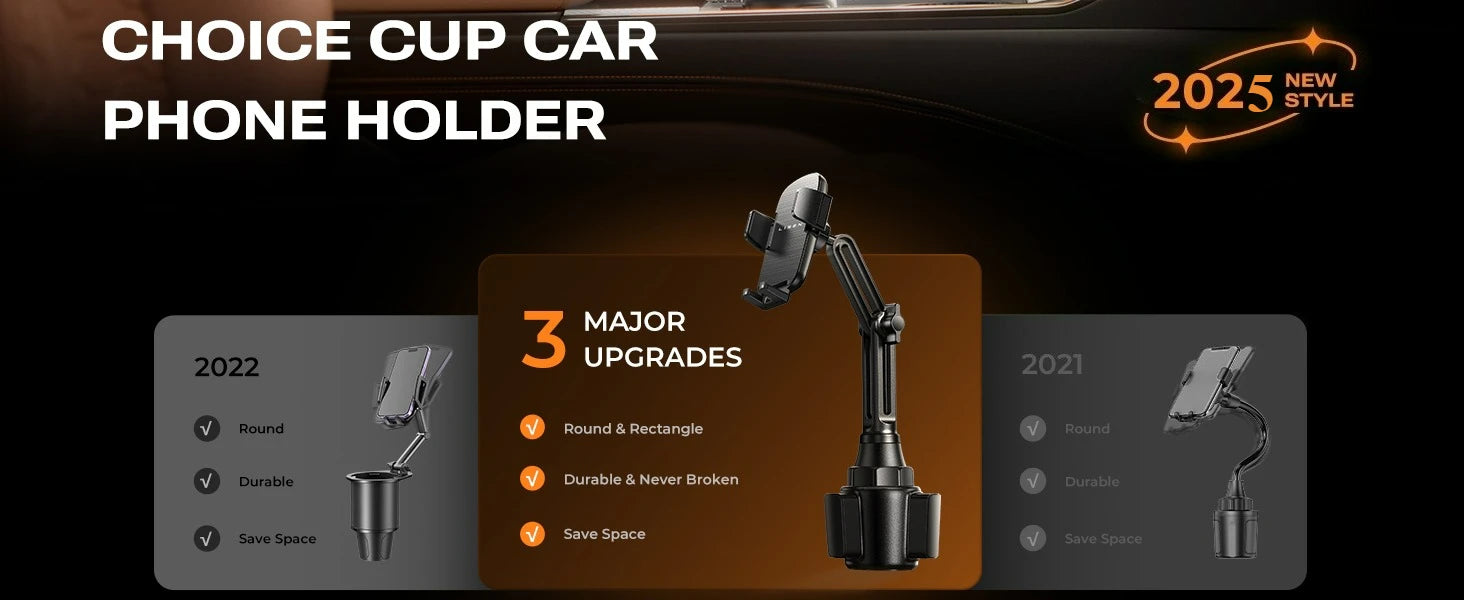 Upgraded Cup Phone Holder – 360° Adjustable Fits all 4-7" Phones in Cars golf Carts & Cradles Universal Car Mount.Car Holder