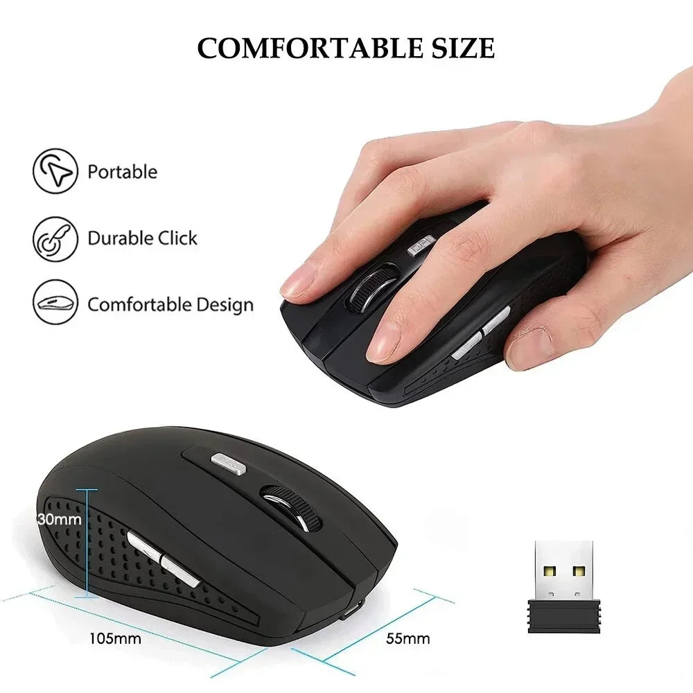 2.4G Wireless Mouse Portable Ergonomics Mouse Mobile Optical Office Mouse for Notebook Laptop MacBook Adjustable 1600DPI Levels