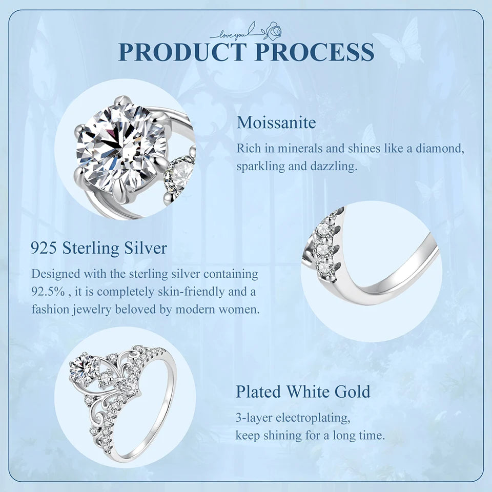 BAMOER  0.5-1CT Moissanite Crown Ring 925 Sterling Silver D Color VVS1 Women Eternal Guarding Rings Engagement Wedding Gift