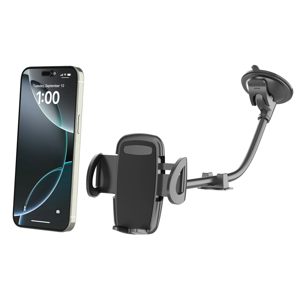 Solid Car Truck Phone Mount Holder with 11.8-Inch Gooseneck Long Arm Anti-Shake Stabilizer Compatible All Cell Phones iPhone