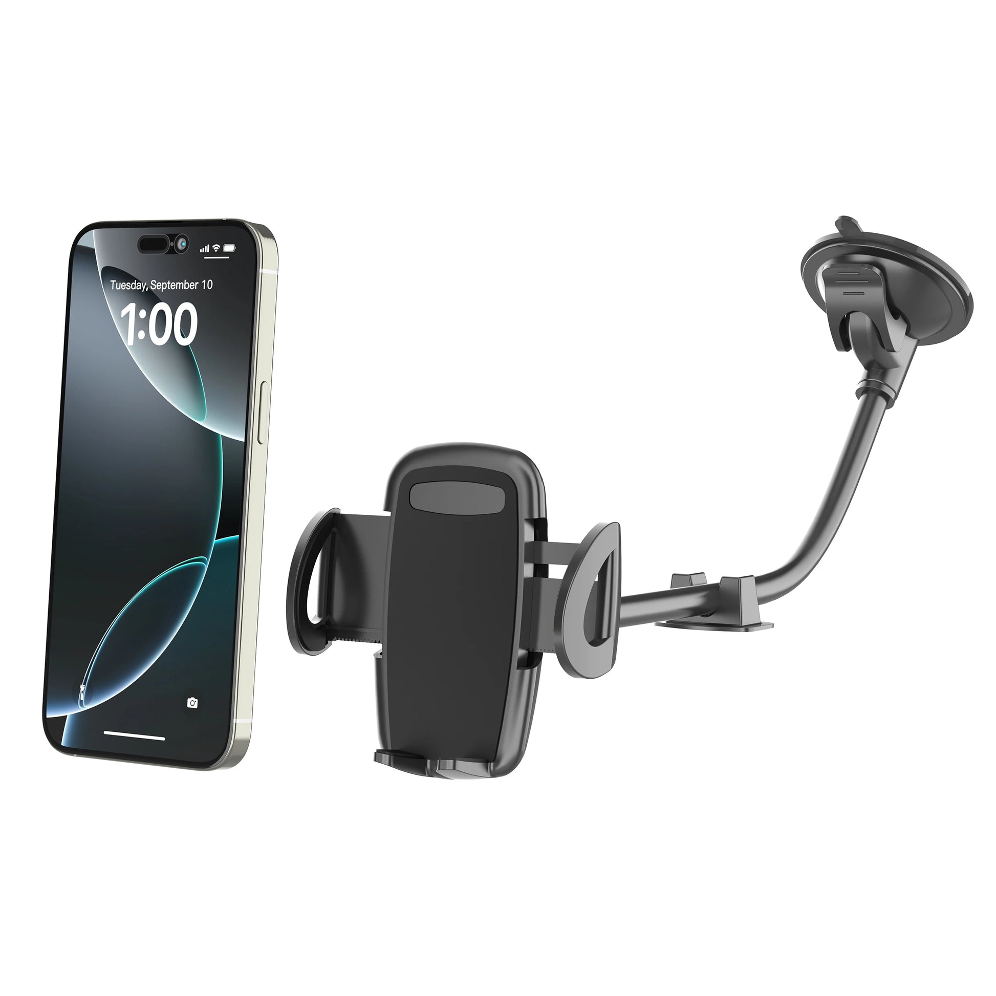 Solid Car Truck Phone Mount Holder with 11.8-Inch Gooseneck Long Arm Anti-Shake Stabilizer Compatible All Cell Phones iPhone