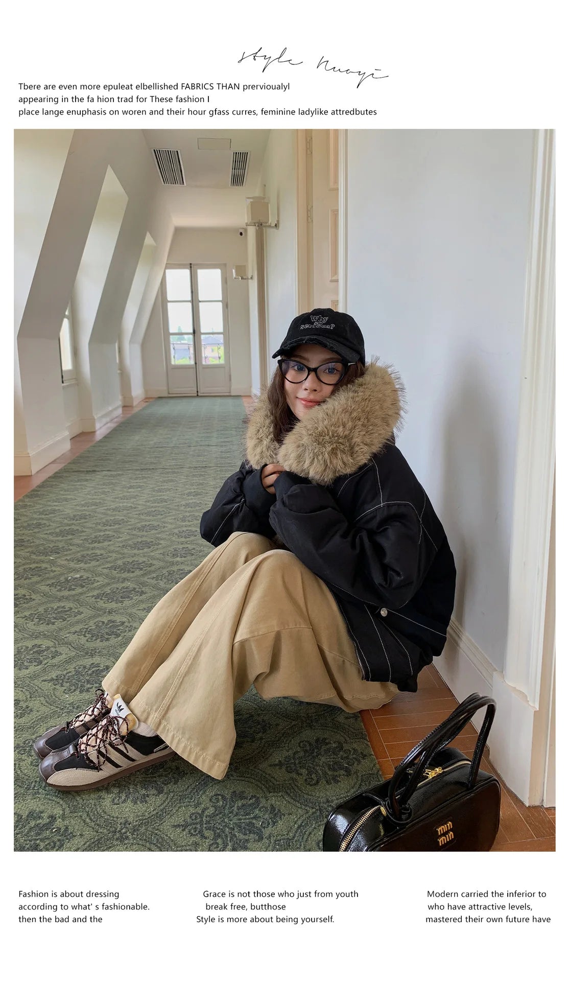 Women Short Parkas Coat Solid Jacket Big Fur Collar Hooded Zipper Pocket Long Sleeve Loose Casual Office Lady 2025 Autumn Winter