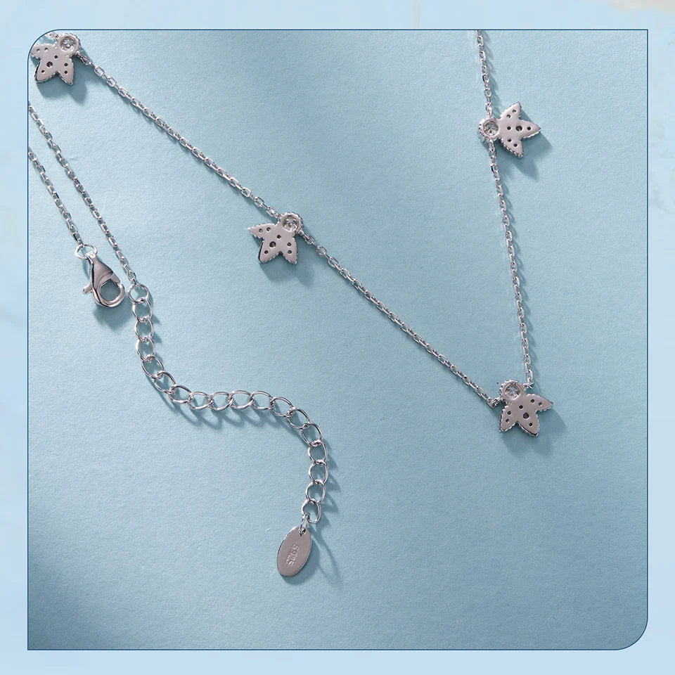Necklace Lucky Clover 925 Sterling Silver Round Cut Diamond Beads Chain Fashion Collarbone Chain Fine Jewelry