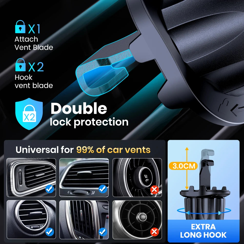 Car Phone Holder Mount Upgraded Stainless Steel Hook Cell Phone Holder for Car Air Vent Mag-Safe Compatible All Phones
