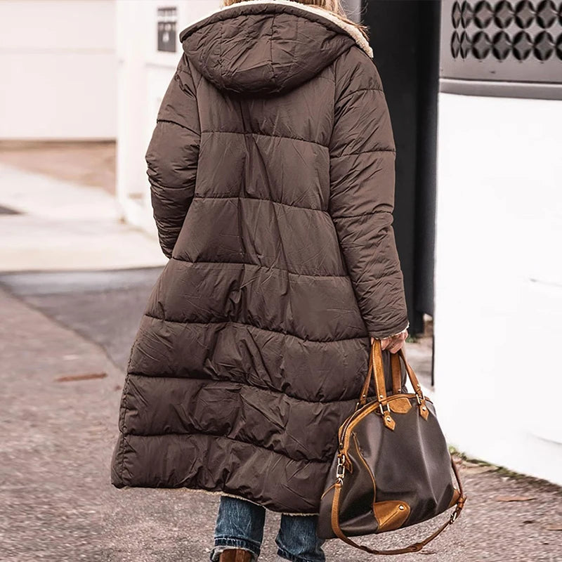 Women’s Winter Lambswool Fleece Parka | Quilted, Hooded, Long Warm Jacke