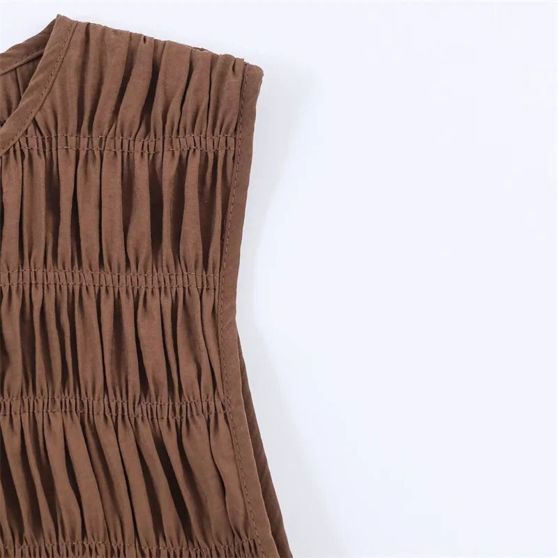 Women's French Simple Fluffy Midi Dress Sleeveless round Neck Mid-Length Casual A-Line Polyester Spring New Product