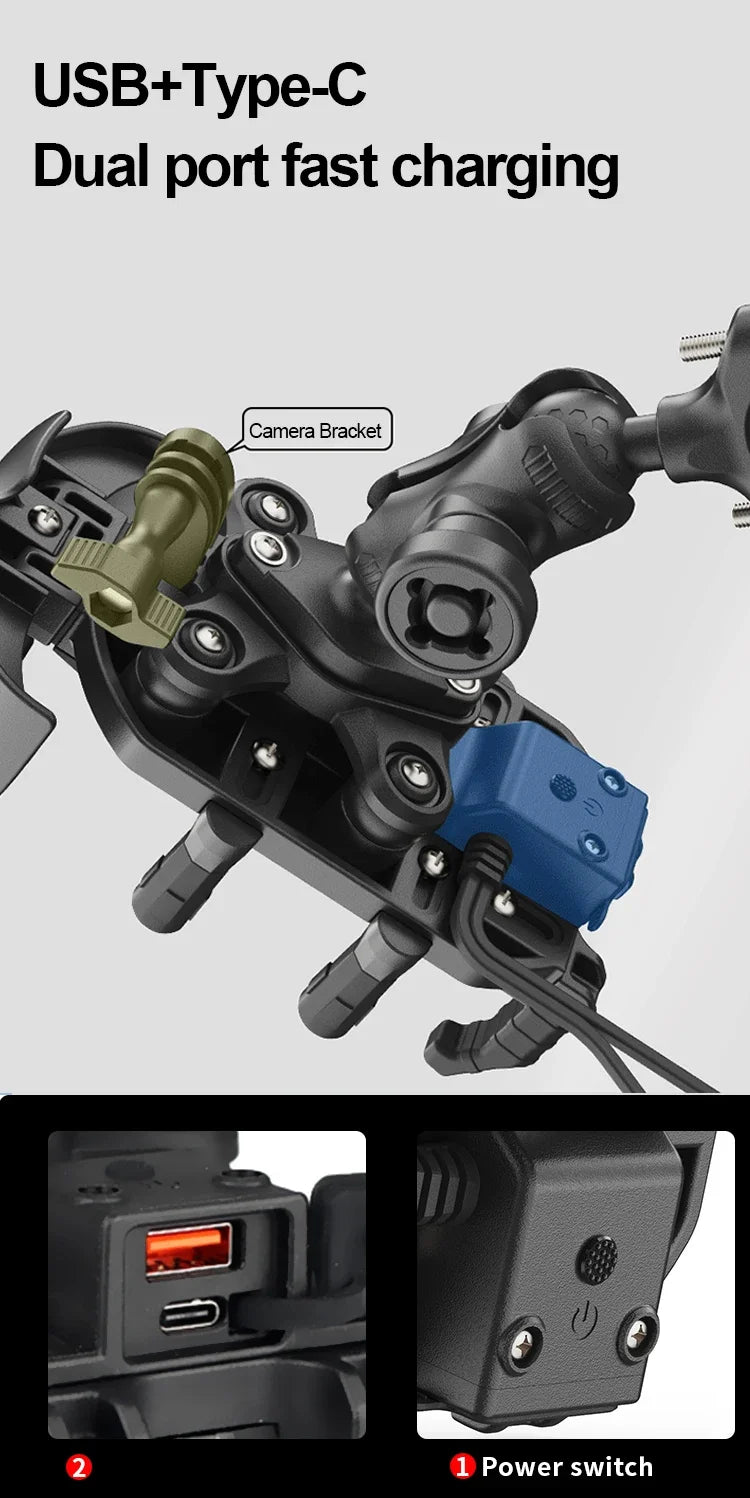 Motorcycle Phone Holder 15W Wireless Charger & 18W USB 30W Type C Fast Charging Motorbike Bicycle Bike Scooter Stand