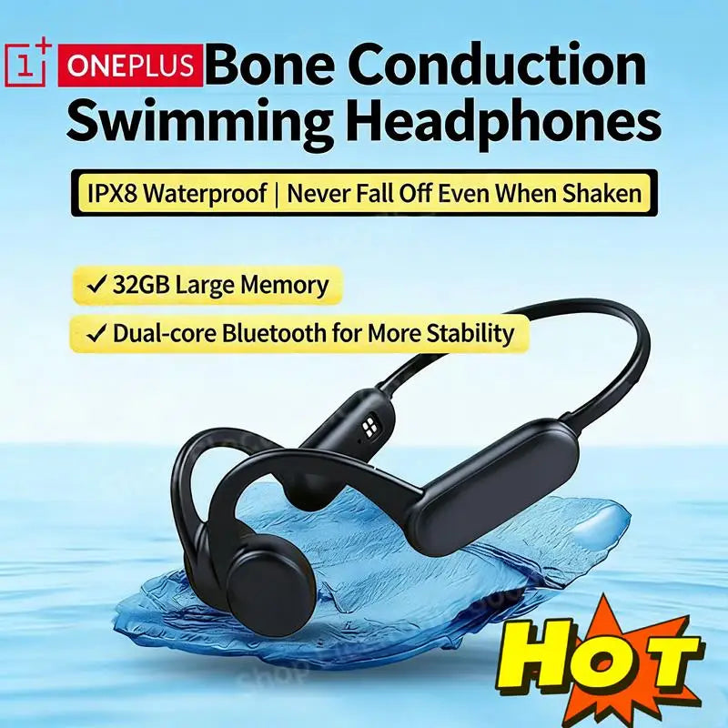 Wireless Bone Conduction Headphones Bluetooth Sport Earphone with Mic Hand-free Noise-Cancelling for Swimming And Outdoor Activities