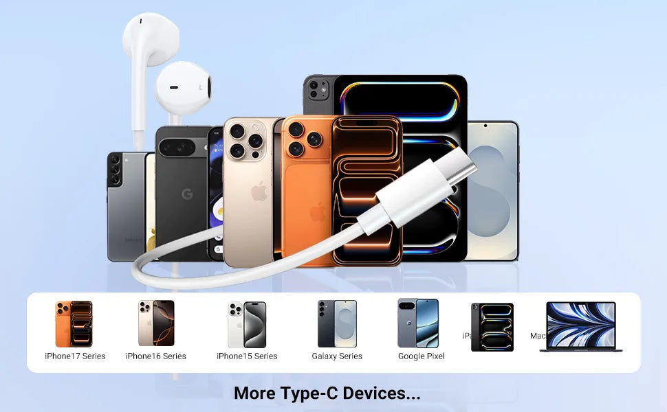 Headphones for iPhone 17 16 15, Wired Type C Earphones Built-in Microphone & Volume Control, HiFi Stereo Sound Earbuds