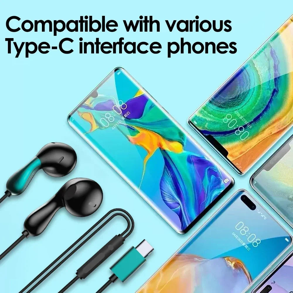 Type C Headset Stereo Music Wired Headphones With MIC For Samsung Xiaomi Android Phones Tablet Universal USB C Earphones