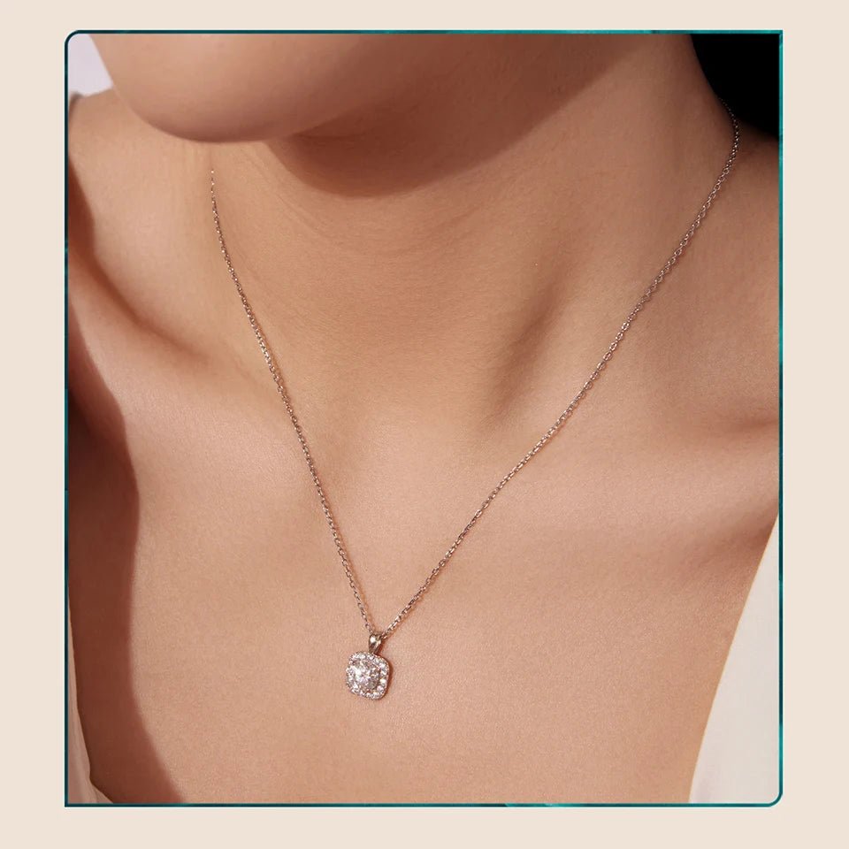 Necklace Stud Earrings 925 Sterling Silver Square Cut Diamond Wedding Engagement Jewelry Set