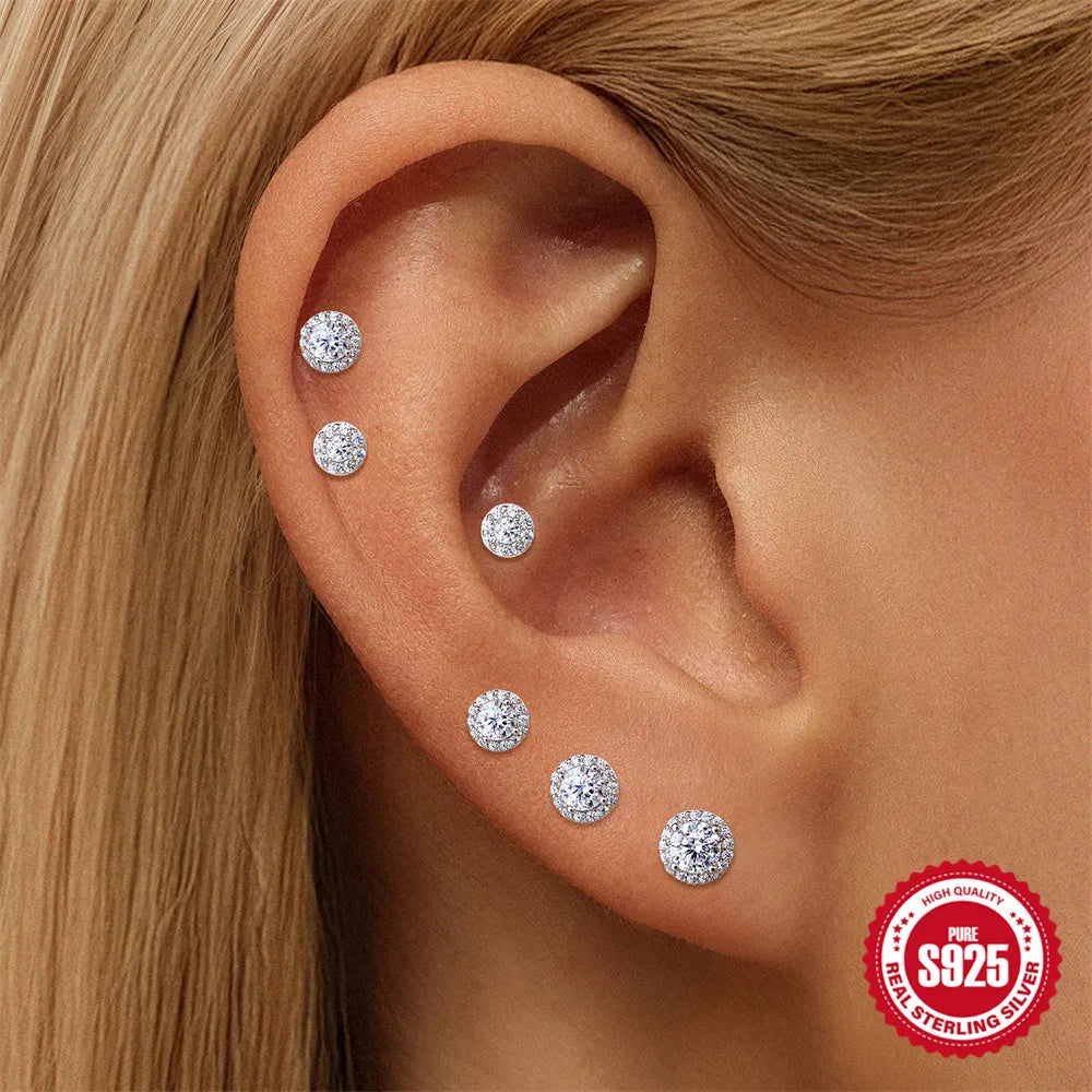CANNER 1PC Classic Three Claws 0.03-1.2 Carat Sparkling D Color Moissanite Piercing Earring Women 925 Sterling Silver Earring