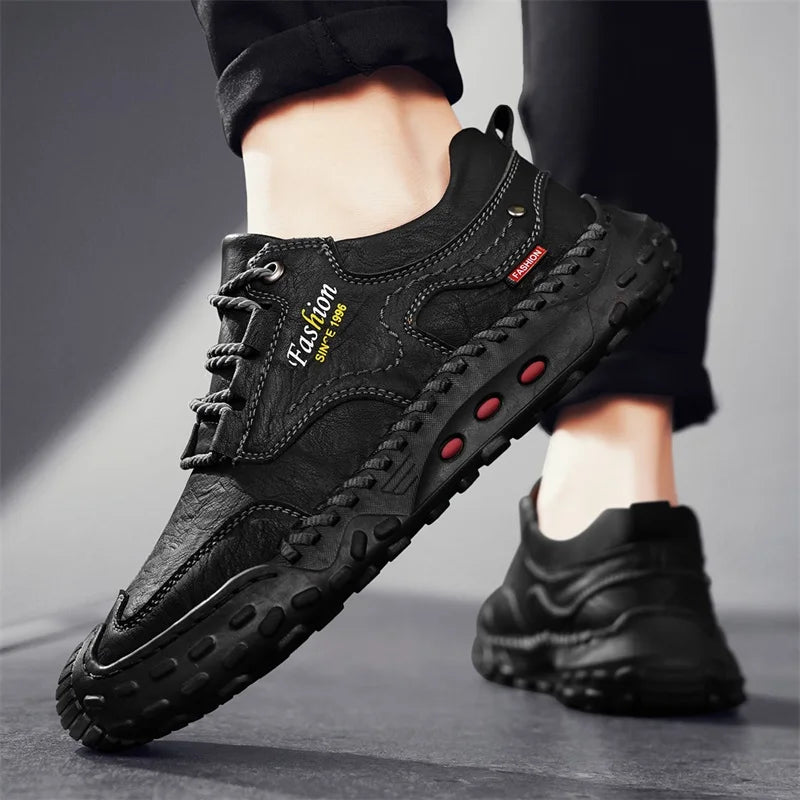 Outdoor Casual Leather Mens Shoes Retro Style Male Sneakers Adult Non-Slip Casual Desert Hiking Footwear Treking Shoes Trainers