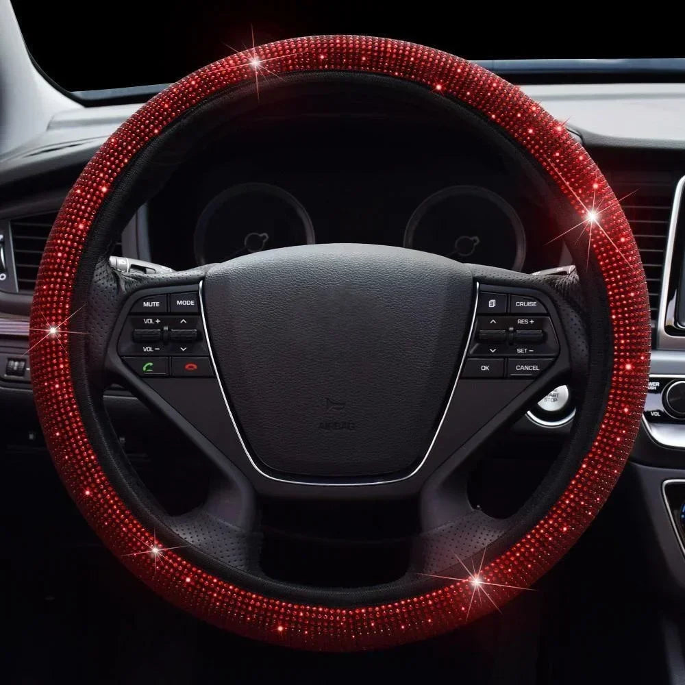37/38cm Car Steering Wheel Cover Universal Bling Diamond Rhinestones Elasticity Interior Car Accessories for Four Seasons